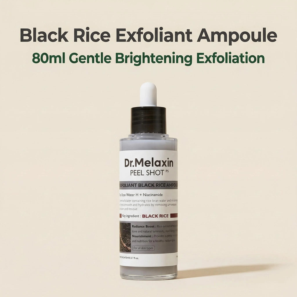Black Rice Exfoliating Ampoule 80ml, Rice Water Extract, AHA BHA, Niacinamide, All Skin Types