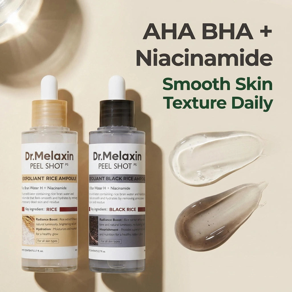 Black Rice Exfoliating Ampoule 80ml, Rice Water Extract, AHA BHA, Niacinamide, All Skin Types