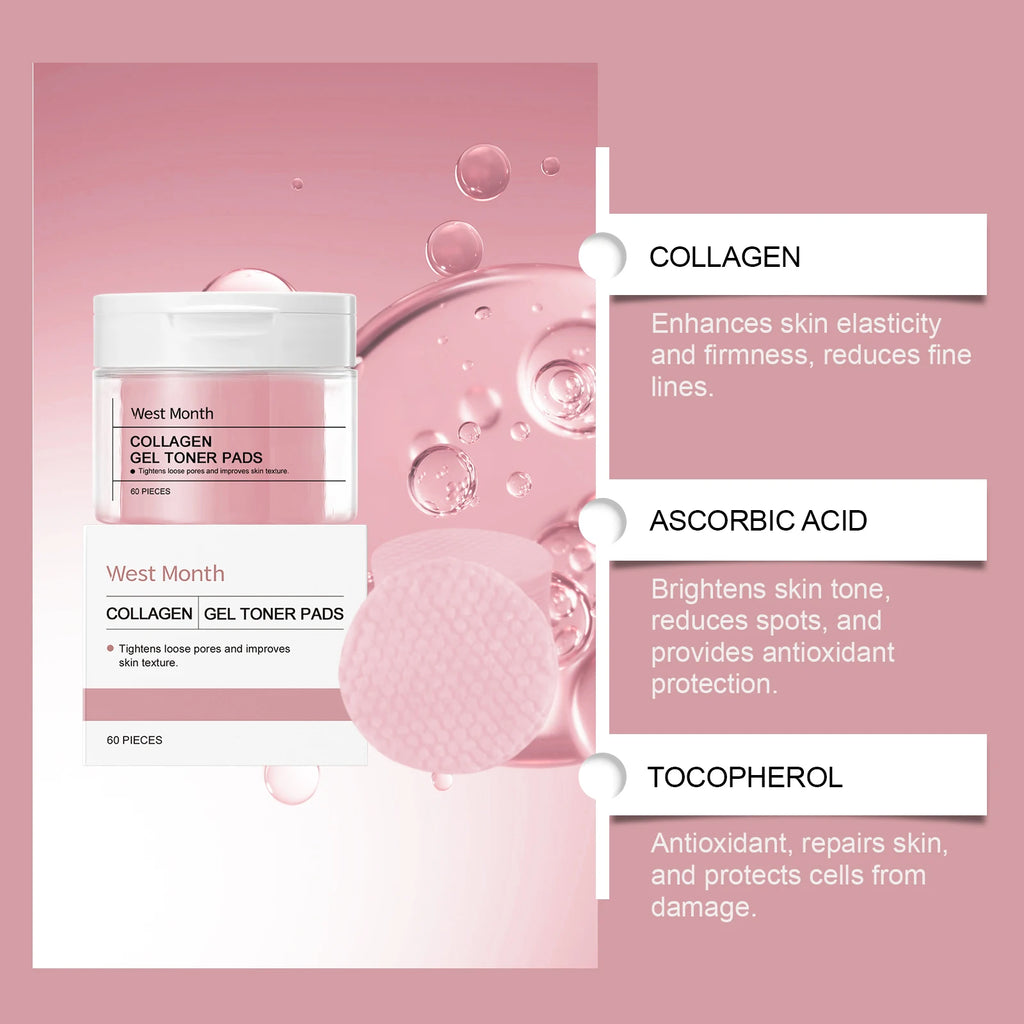 Collagen Hyaluronic Acid Cottons Pads Hydrate Brightening Improve Skins Elasticity Shrink Pores Fade Fine Lines Serum Cotton Pad