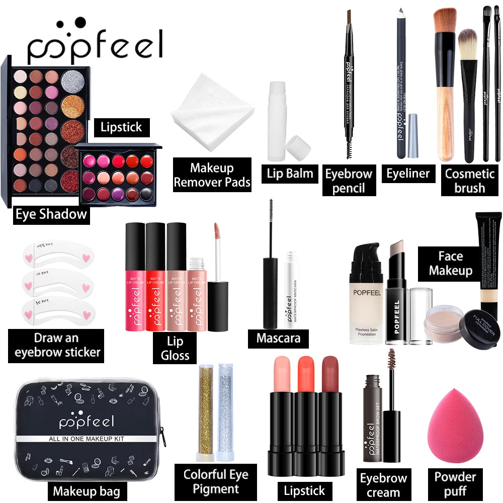 All in One Makeup Kit Full Makeup Kit Gift for Women Teen Girl Nude Eyeshadow Foundation Primer Brush Nude Lipgloss