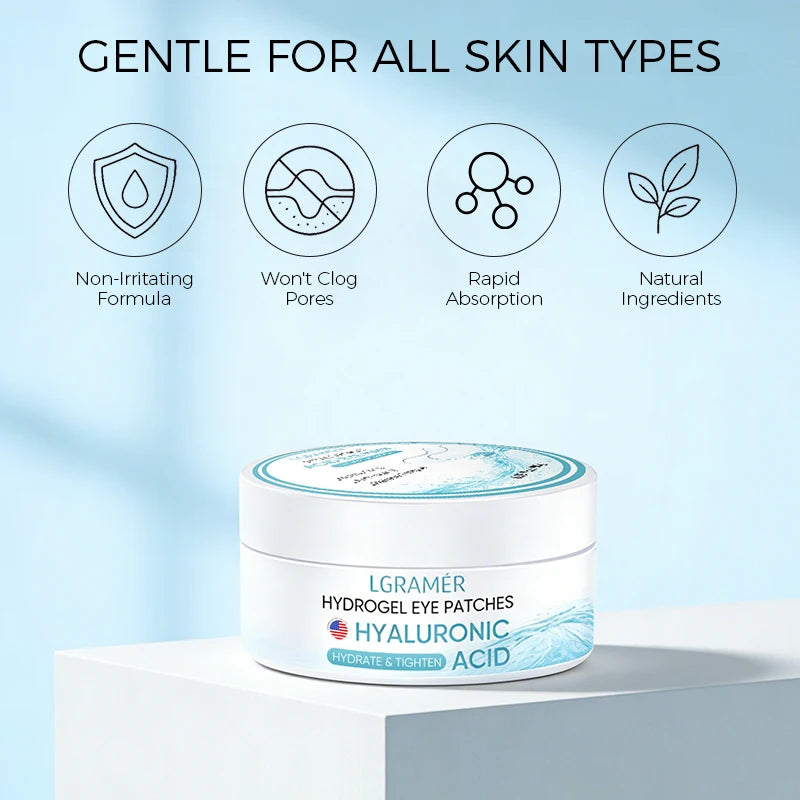 60PCS Collagen Gel Eye Patches with Hyaluronic Acid, Hydrating Under Eye Mask for Puffy Eyes, Dark Circles, Eye Bags & Fine Line
