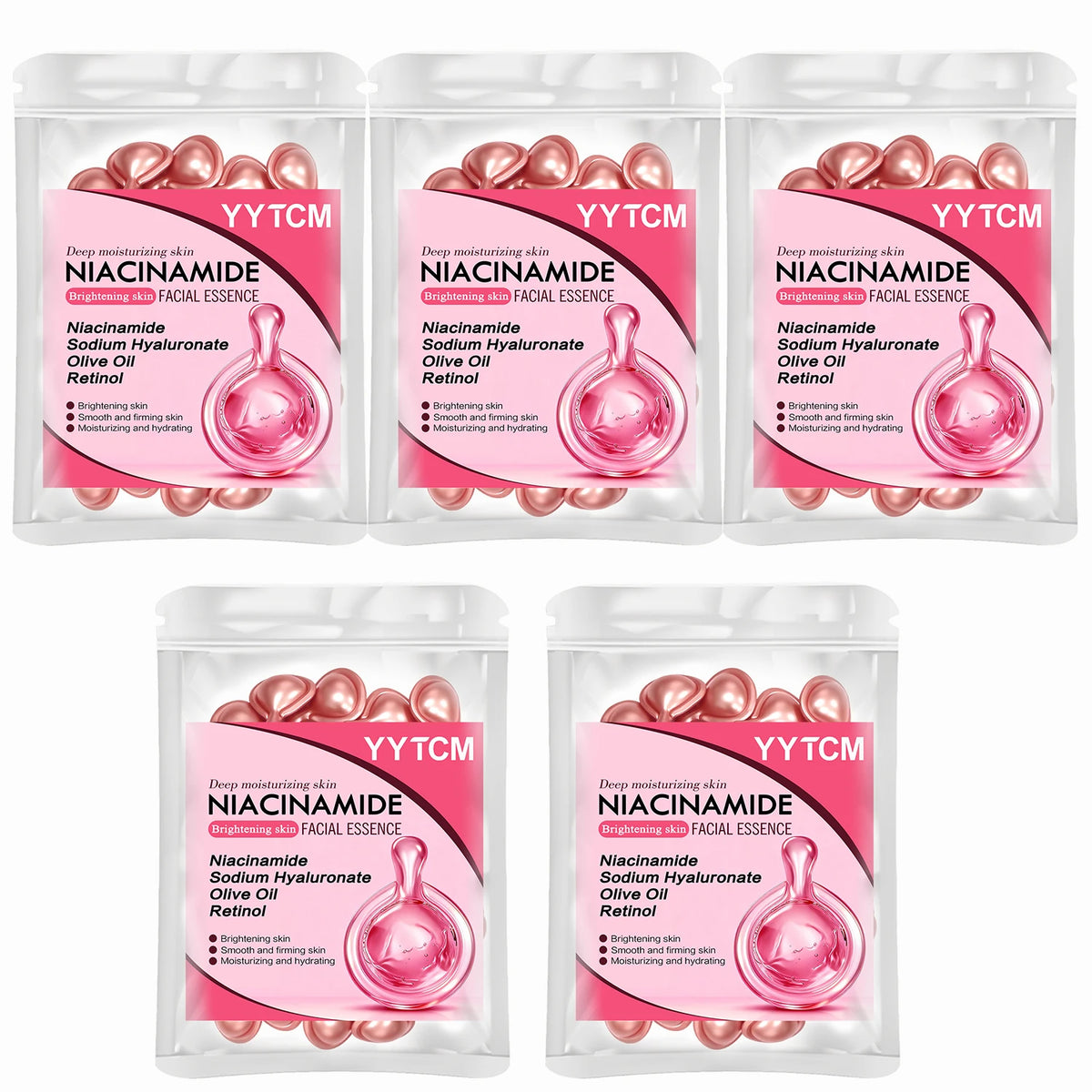 Niacinamide Facial Essence Capsules, Containing Retinol, Olive Fruit Oil, Gardenia Extract, Brighten Skin Tone, Moisturize and Hydrate, Smooth and Refine Skin (0.5Gx30 Capsules)/Bag-1 Bag