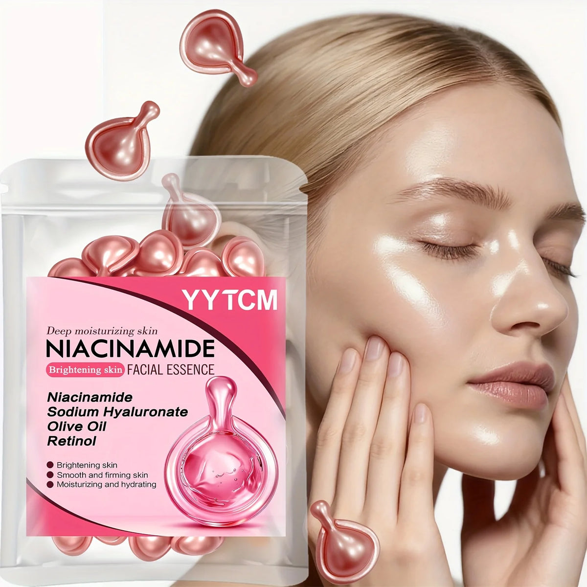 Niacinamide Facial Essence Capsules, Containing Retinol, Olive Fruit Oil, Gardenia Extract, Brighten Skin Tone, Moisturize and Hydrate, Smooth and Refine Skin (0.5Gx30 Capsules)/Bag-1 Bag