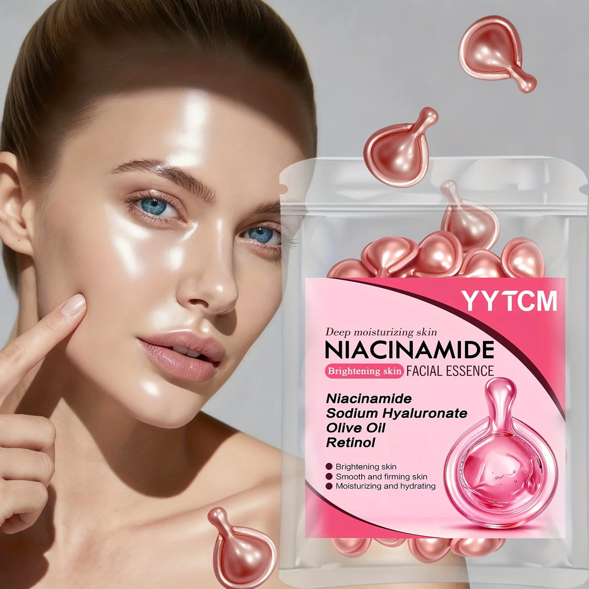 Niacinamide Facial Essence Capsules, Containing Retinol, Olive Fruit Oil, Gardenia Extract, Brighten Skin Tone, Moisturize and Hydrate, Smooth and Refine Skin (0.5Gx30 Capsules)/Bag-1 Bag
