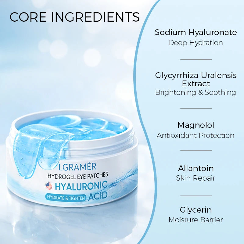 60PCS Collagen Gel Eye Patches with Hyaluronic Acid, Hydrating Under Eye Mask for Puffy Eyes, Dark Circles, Eye Bags & Fine Line