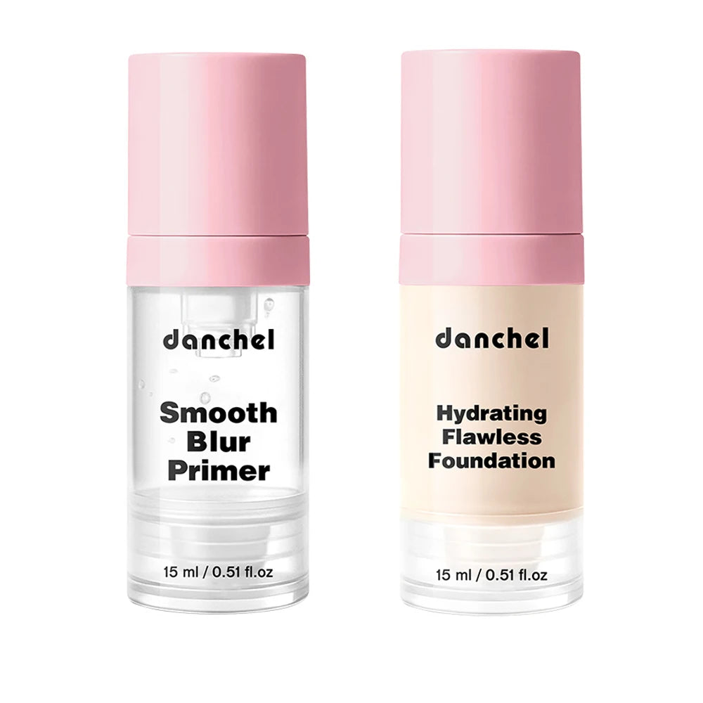 Makeup Set 2Pcs Primer & Liquid Foundation Long Lasting Buildable Medium Coverage Hydrating Smooth Blur Pores Base Makeup