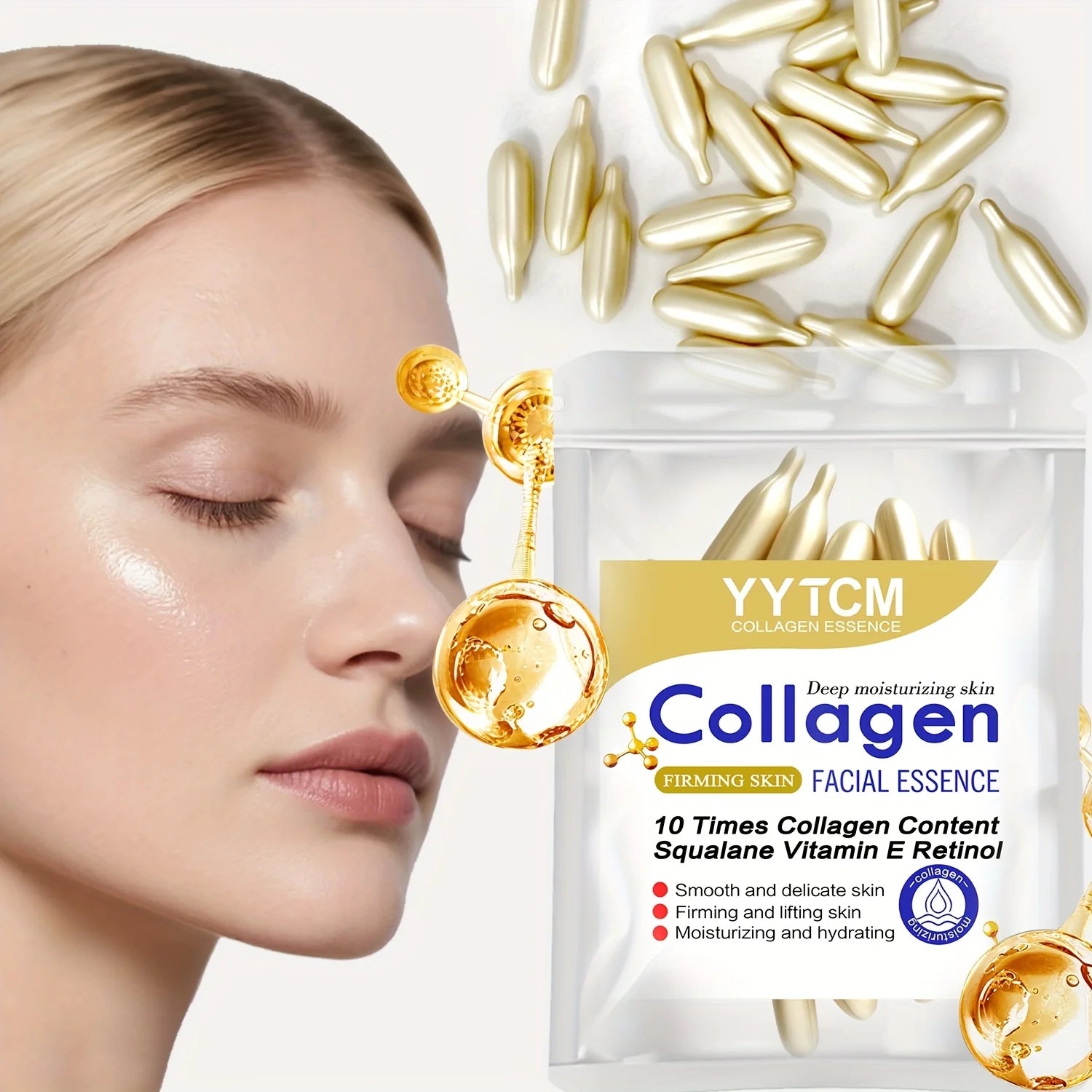 Collagen Firming Capsule Serum, moisturizes and hydrates for smooth skin, contains plant-based squalane, retinol, and vitamin E for deep hydration (0.4g x 30 capsules)/bag - 1 bag