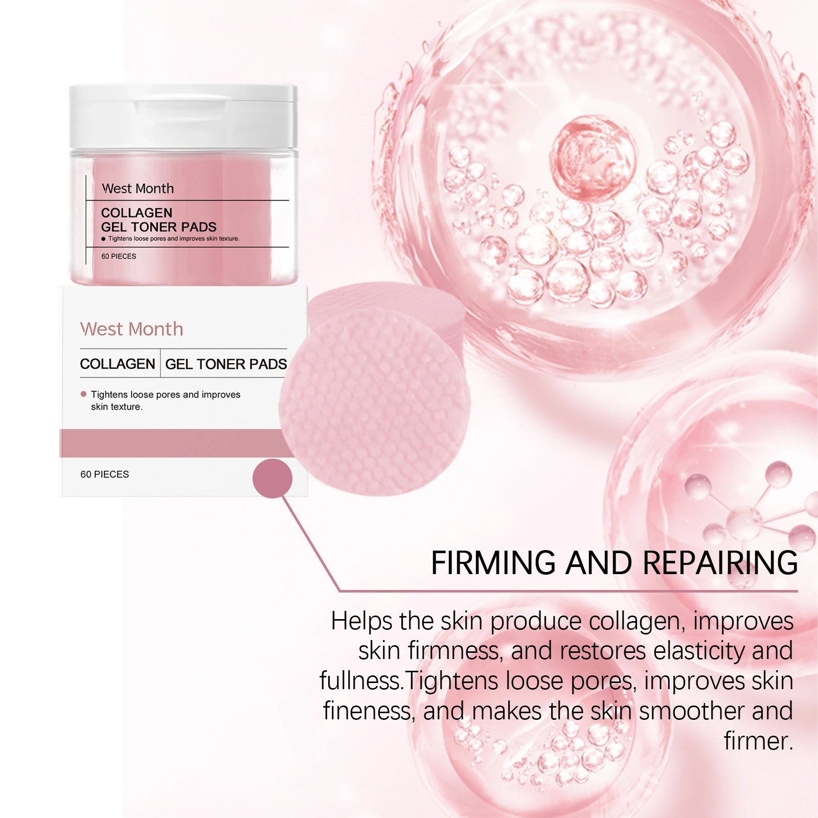 Collagen Hyaluronic Acid Cottons Pads Hydrate Brightening Improve Skins Elasticity Shrink Pores Fade Fine Lines Serum Cotton Pad