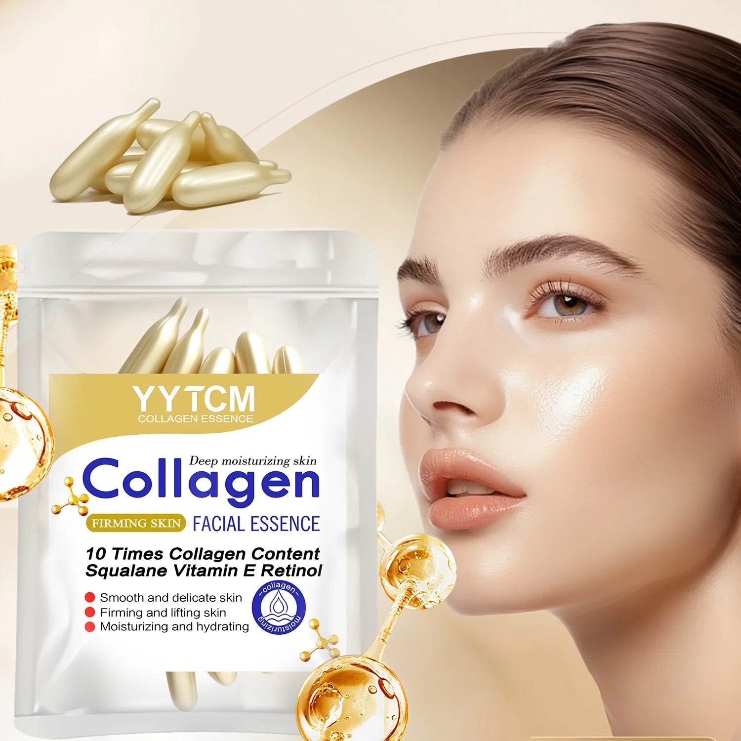 Collagen Firming Capsule Serum, moisturizes and hydrates for smooth skin, contains plant-based squalane, retinol, and vitamin E for deep hydration (0.4g x 30 capsules)/bag - 1 bag