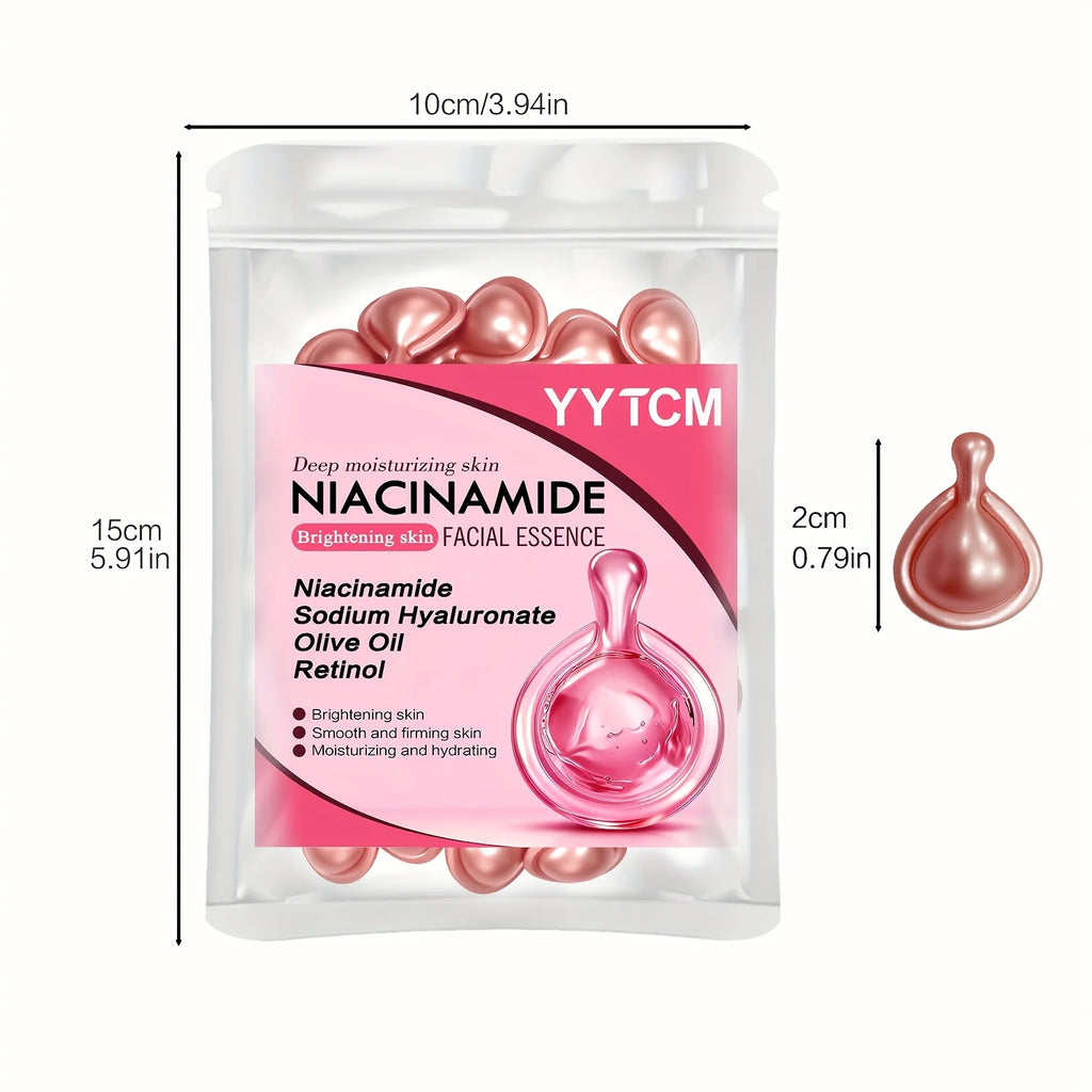 Niacinamide Facial Essence Capsules, Containing Retinol, Olive Fruit Oil, Gardenia Extract, Brighten Skin Tone, Moisturize and Hydrate, Smooth and Refine Skin (0.5Gx30 Capsules)/Bag-1 Bag