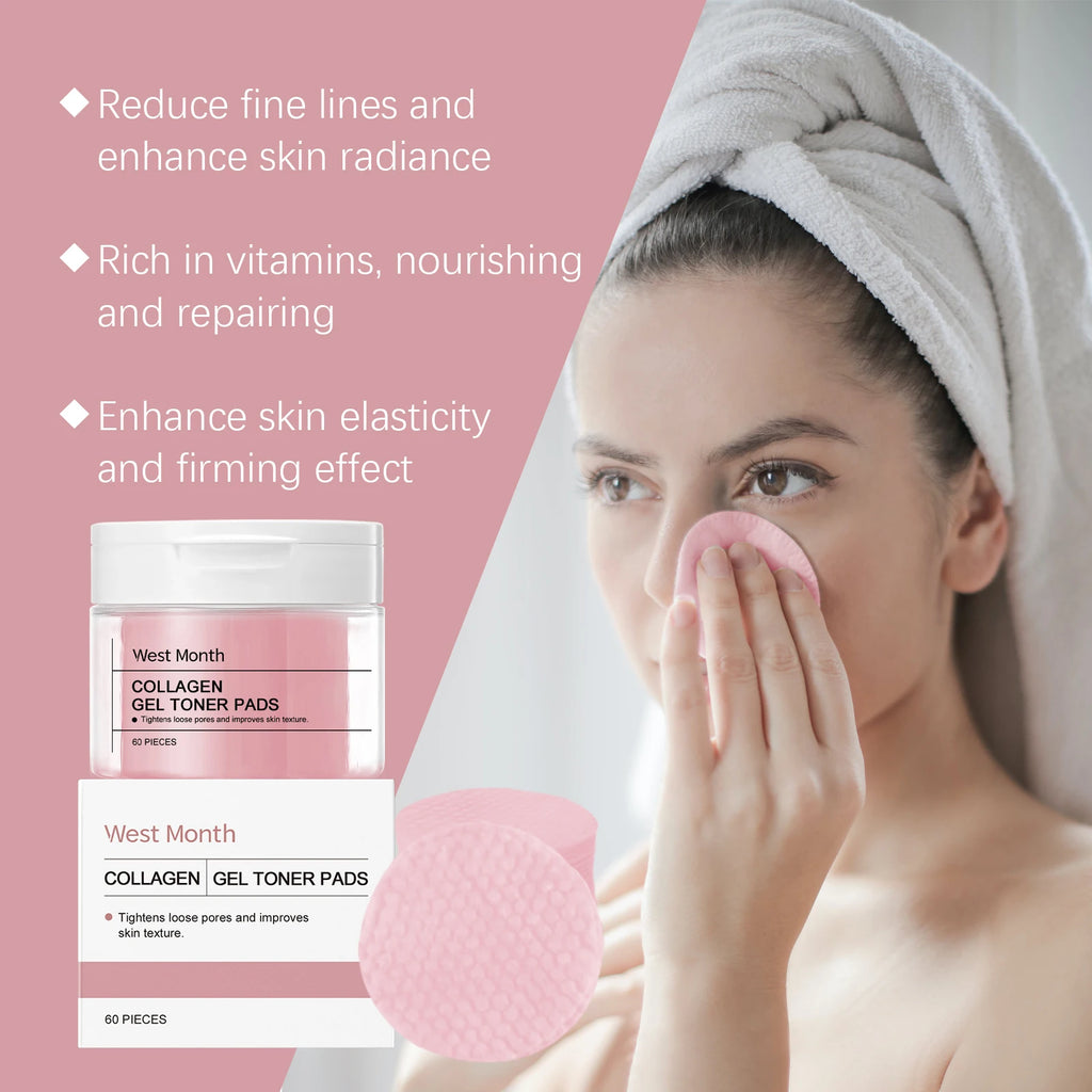 Collagen Hyaluronic Acid Cottons Pads Hydrate Brightening Improve Skins Elasticity Shrink Pores Fade Fine Lines Serum Cotton Pad