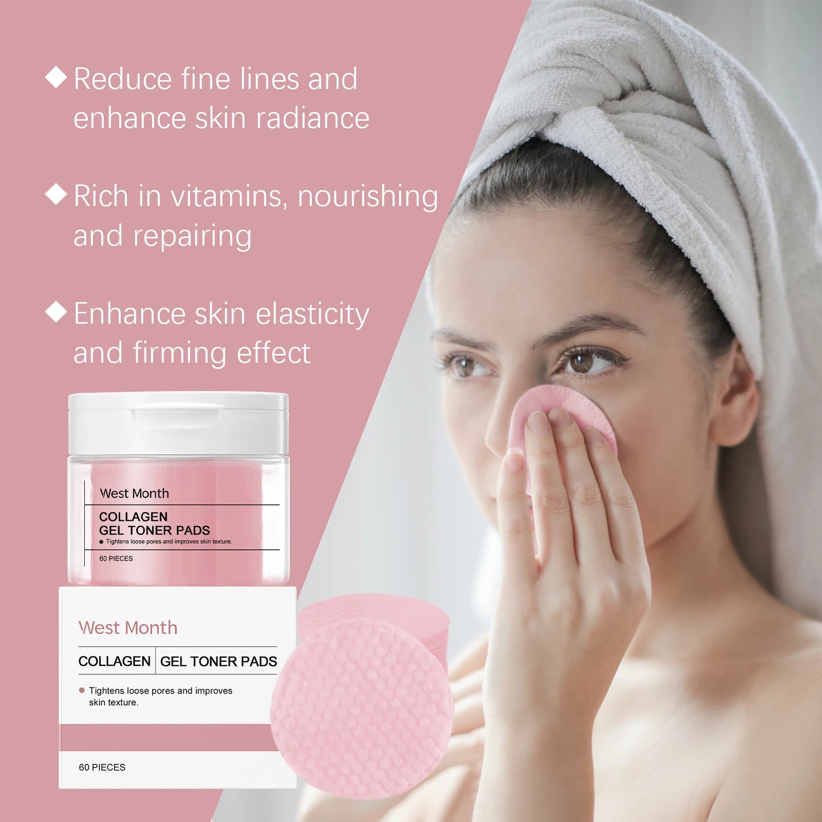Collagen Hyaluronic Acid Cottons Pads Hydrate Brightening Improve Skins Elasticity Shrink Pores Fade Fine Lines Serum Cotton Pad