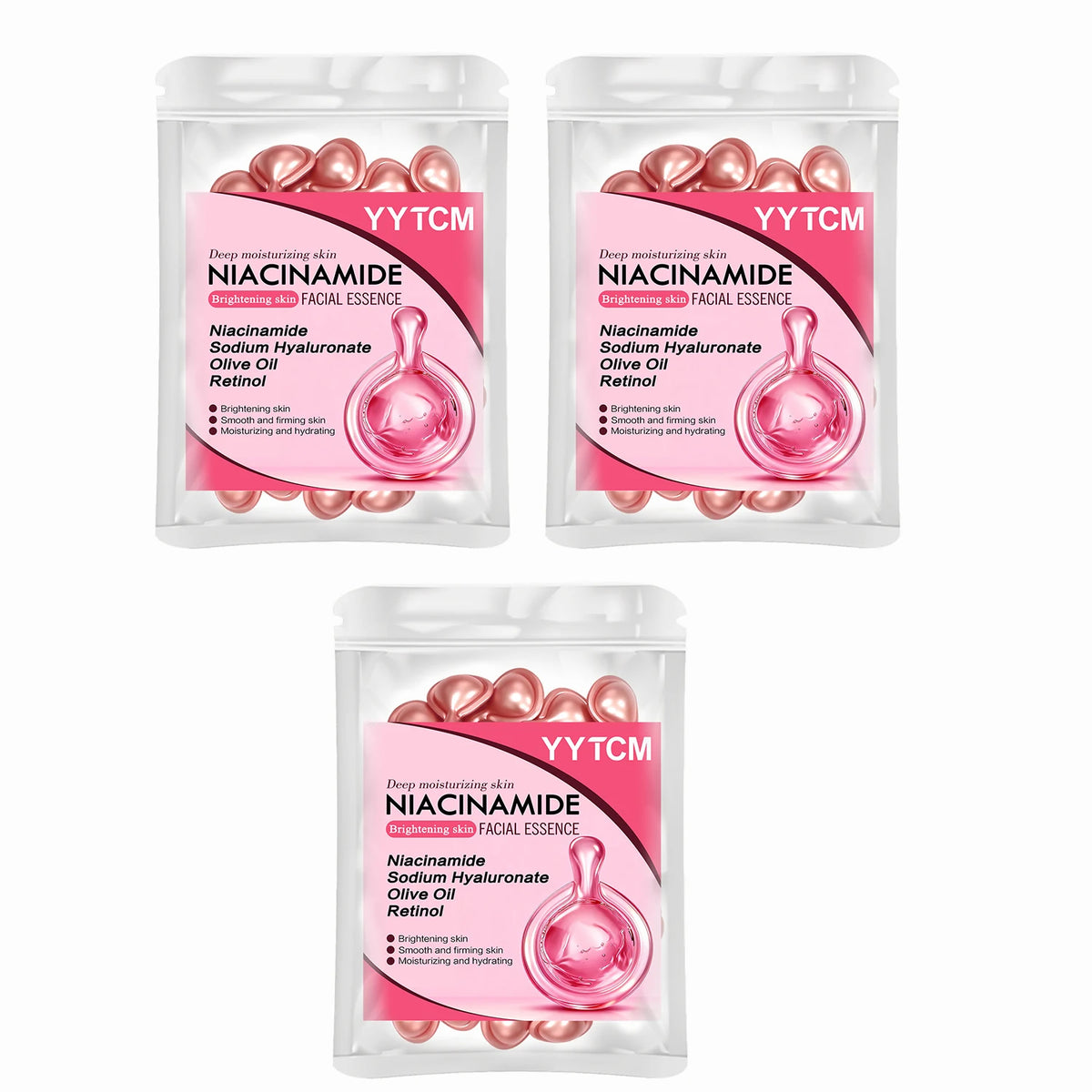 Niacinamide Facial Essence Capsules, Containing Retinol, Olive Fruit Oil, Gardenia Extract, Brighten Skin Tone, Moisturize and Hydrate, Smooth and Refine Skin (0.5Gx30 Capsules)/Bag-1 Bag